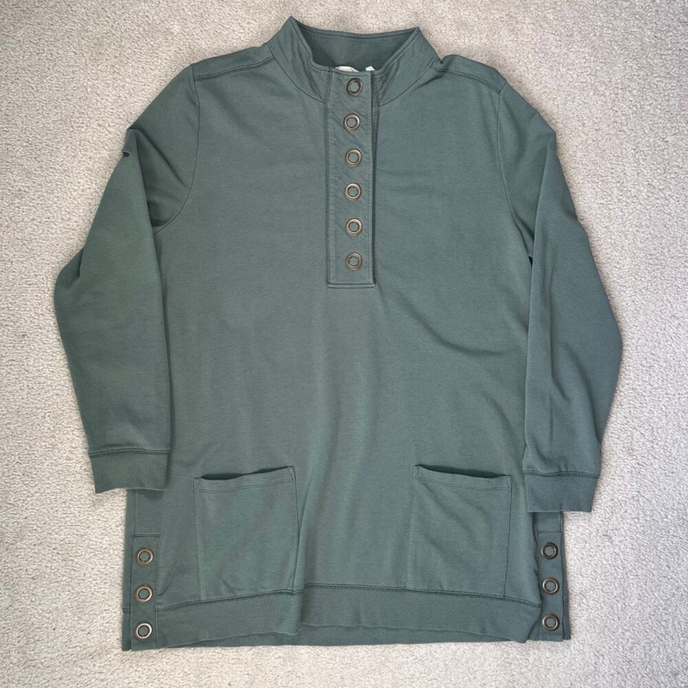 Soft Surroundings Snap Henley Tunic Top Sweatshirt Pockets Sage Green Size L